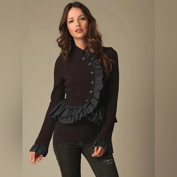 Free People Jackets & Blazers - Free People Military Ruffles Blazer Jacket brown  size 10 Goth Victorian Crop